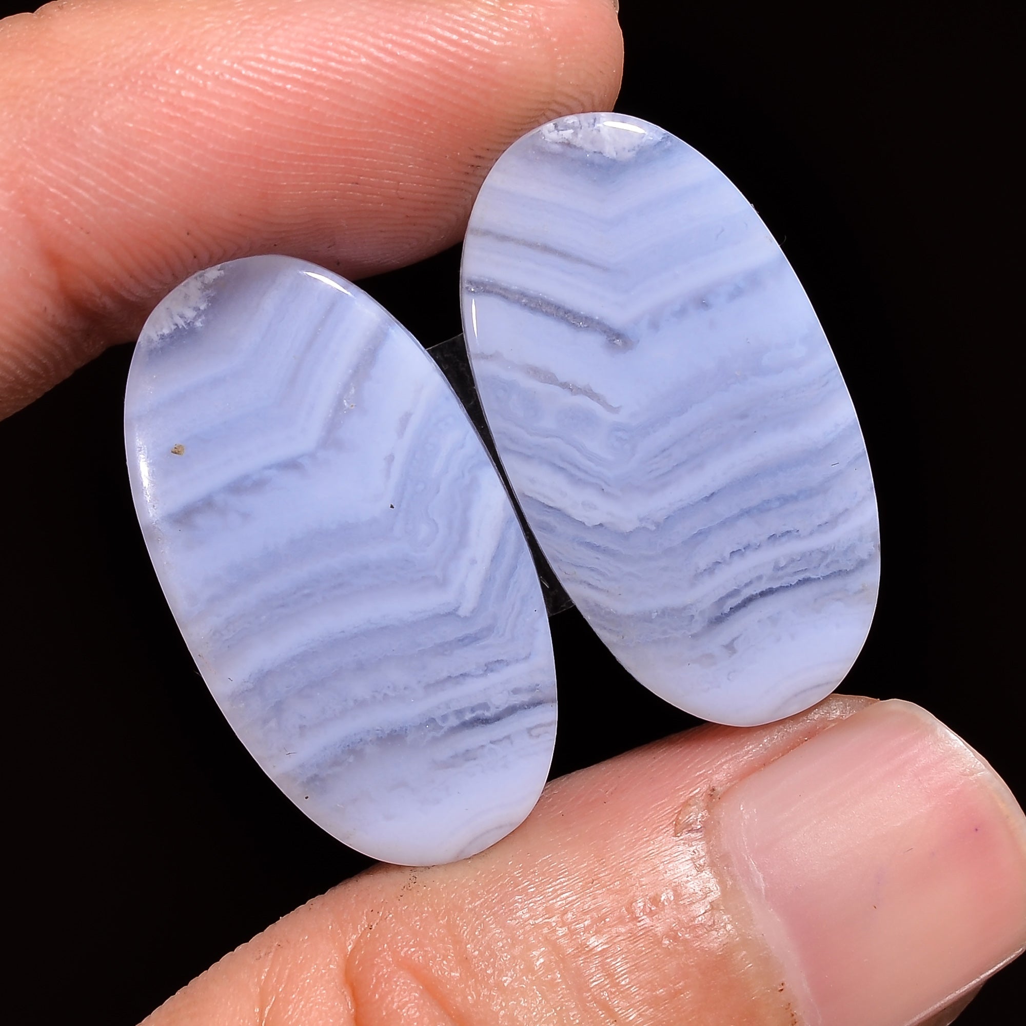 natural blue lace agate oval shape cabochon loose gemstone pair